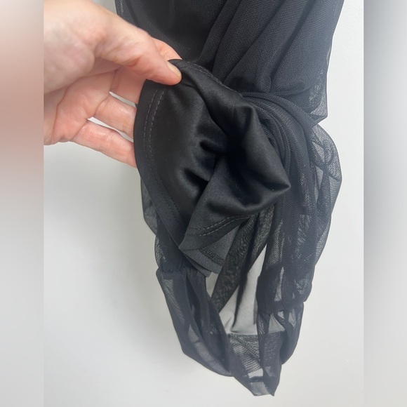 NEW ASOS DESIGN Black Asymmetric One Sleeve Mesh Ruched Midi Dress UK12/US8 - Picture 8 of 13